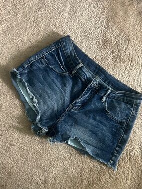 Low rise Dark Blue Jean Shorts With Embroidery